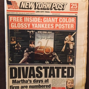New York Post-Including Large Ny Yankees Poster-Mar.8,2004-Ads-Stories GC