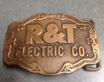 Vintage R&T Electric Brass Belt Buckle Made In Usa