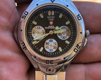Nice Swiss Army Swiss Time Illuminated Chronograph Water Resistant Watch-Some Wear-But GC-New Battery
