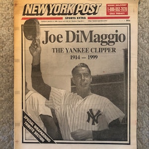 New York Post-Joe DiMaggio Passes Away-Tribute Section March.9,1999 GC