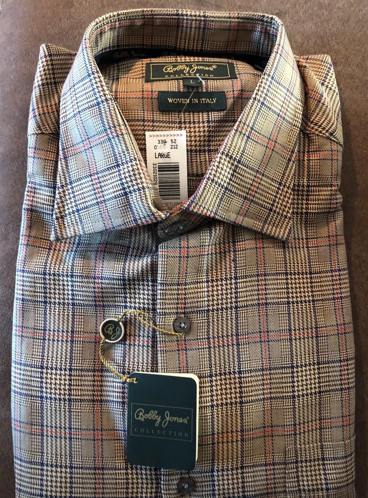 Very Nice New Bobby Jones Plaid Made In Italy Long Sleeve Button Down Shirt SZ L