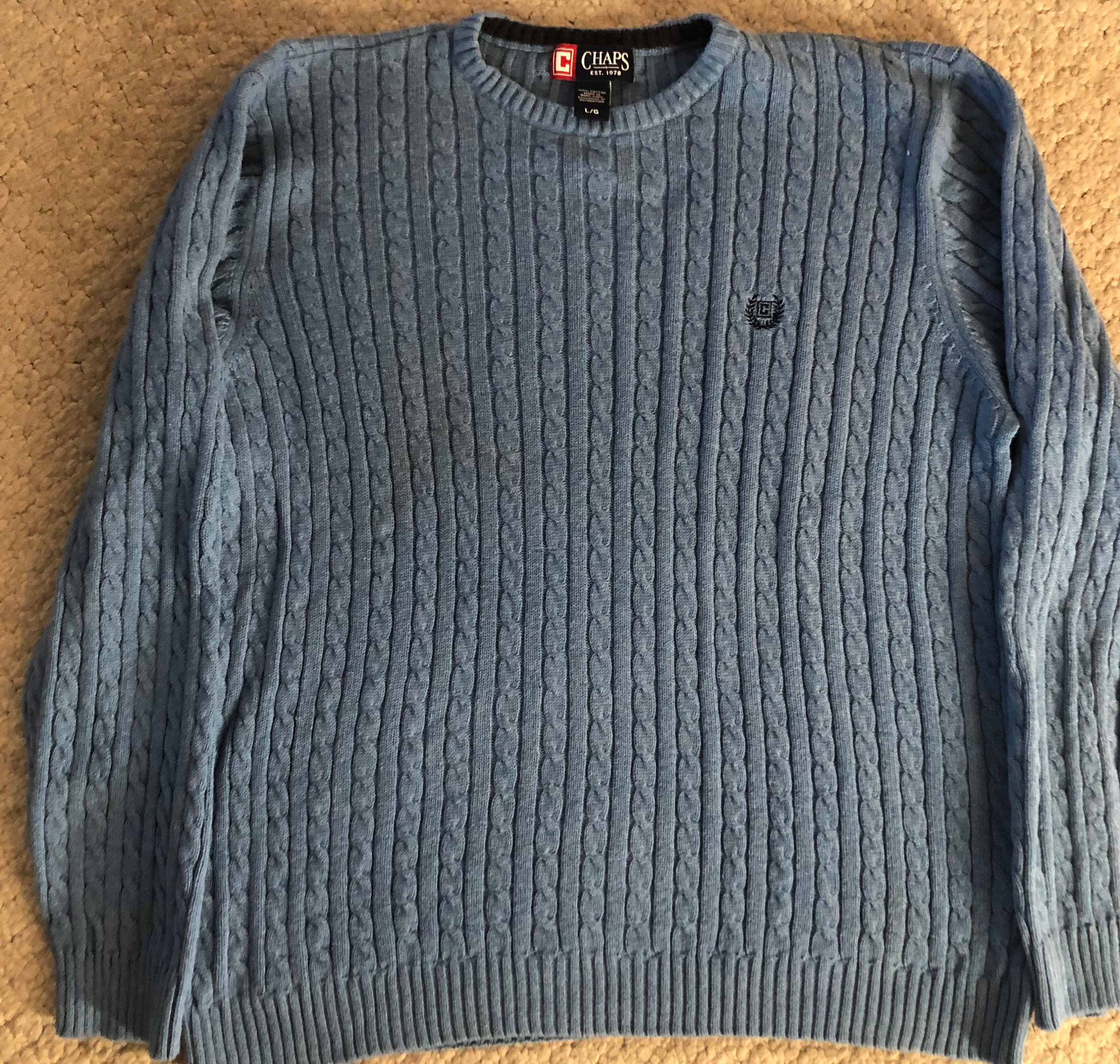 Vintage 1990s Chaps Ralph Lauren Polo Blue Knit Pullover Sweater 
