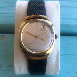 Rare Vintage FORTIS True Line AUTOMATIC Swiss Mens Watch With Leather Band GC