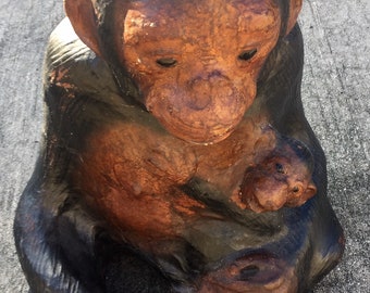 Unique Vintage Mom And Baby Monkey/Chimp Statue 23x18” See Description.
