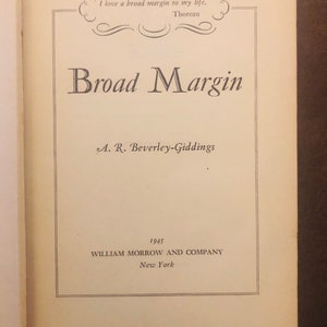 BROAD MARGIN First Edition 1945 Hc Book By Beverly Giddings-A Wartime Book