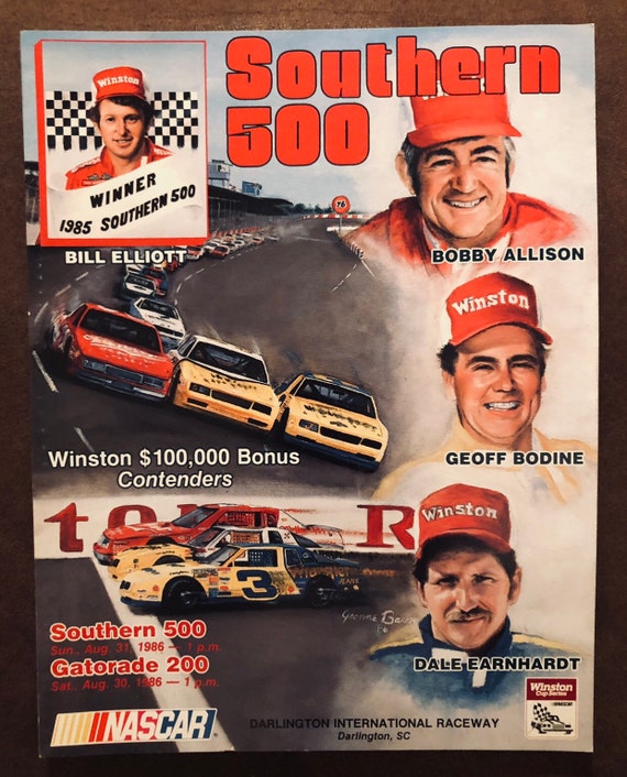 NASCAR Southern 500 Program 1986 Dale Earnhardt Bobby Allison Bill