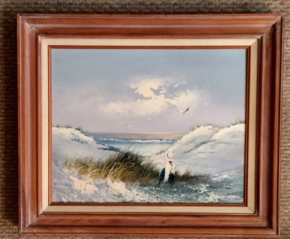 Beautiful Original Ocean/Beach Signed & Framed Oil Painting On Canvas 22 X 26”