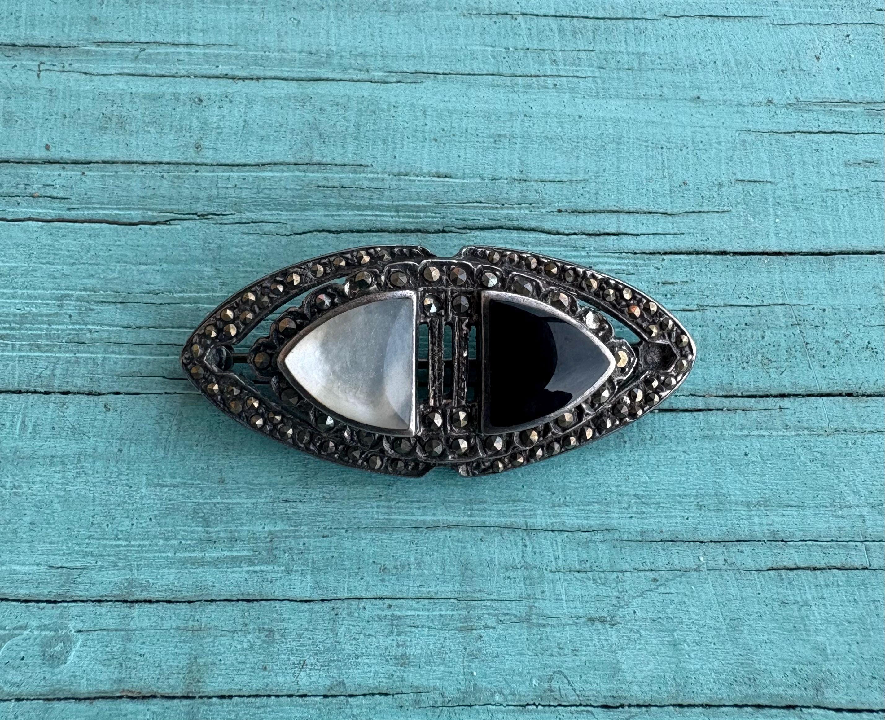 Onyx Marcasite Pin - Etsy