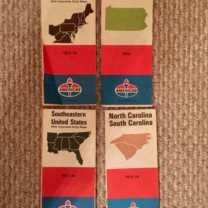 Vintage Lot Of 4 American Oil and Gas Maps,N and S Carolina, Pa,North & Southeastern USA