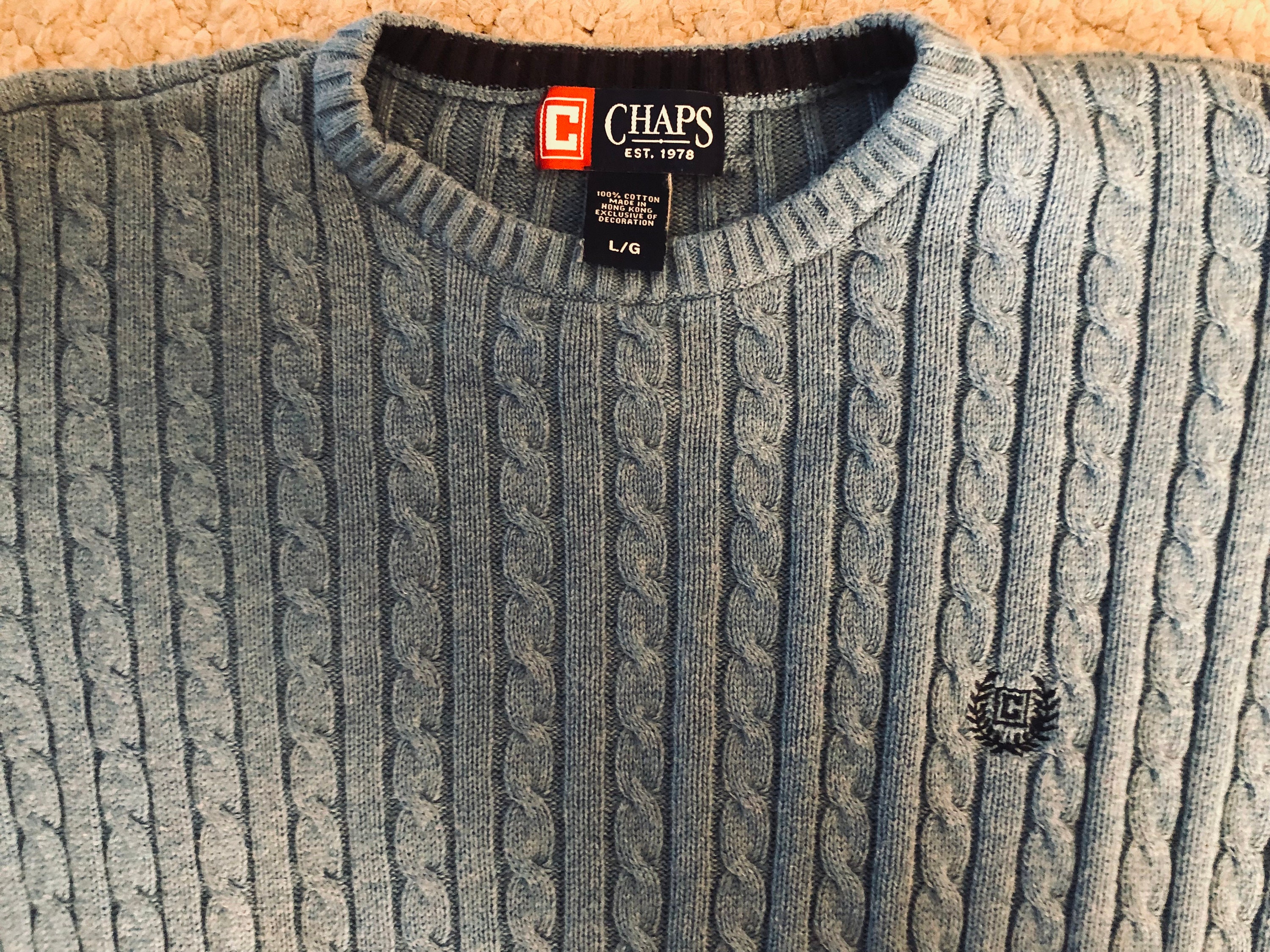 Vintage 1990s Chaps Ralph Lauren Polo Blue Knit Pullover Sweater 