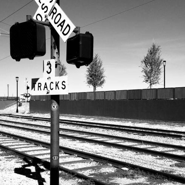 Digital Photo - Train Crossing in New Orleans, Lousiana - Track - Digital Download - Black and White - Modern - Minimalist Photography