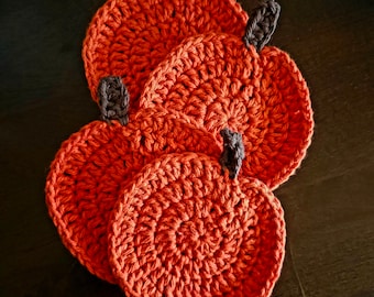 Crochet pumpkin coasters for fall and home decor