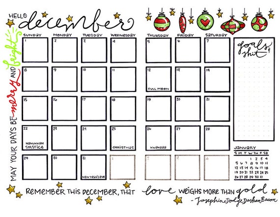 December 2019 Christmas Ornaments and Stars Bullet Journal ...