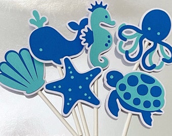 Under the Sea Cupcake Toppers. Octopus, turtle, sea horse, starfish, whale.