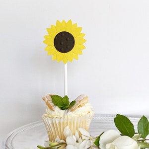 Sunflower Cupcake Toppers. Floral birthday party, Baby shower, first birthday, party favors.