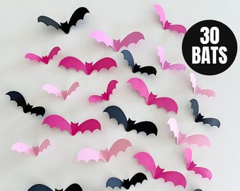 Halloween Bat shapes. Pink and Black Bats fold-up wings. Halloween decor.