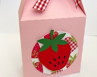 Strawberry party gift boxes. Small Birthday party loot or favours, gable box. Berry first birthday.