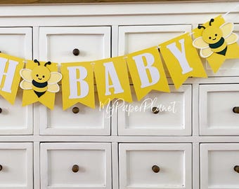OH BABY Bee Banner. Bumble bee baby shower banner, mummy to bee.