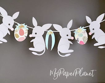 Bilby Easter Bunting. Gum leaves, Easter eggs, Aussie animals.