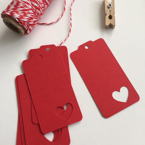 Simply Red Heart gift tags with heart cutout. For valentines, weddings, engagements, Christmas, birthday parties, favors, baby shower, gifts