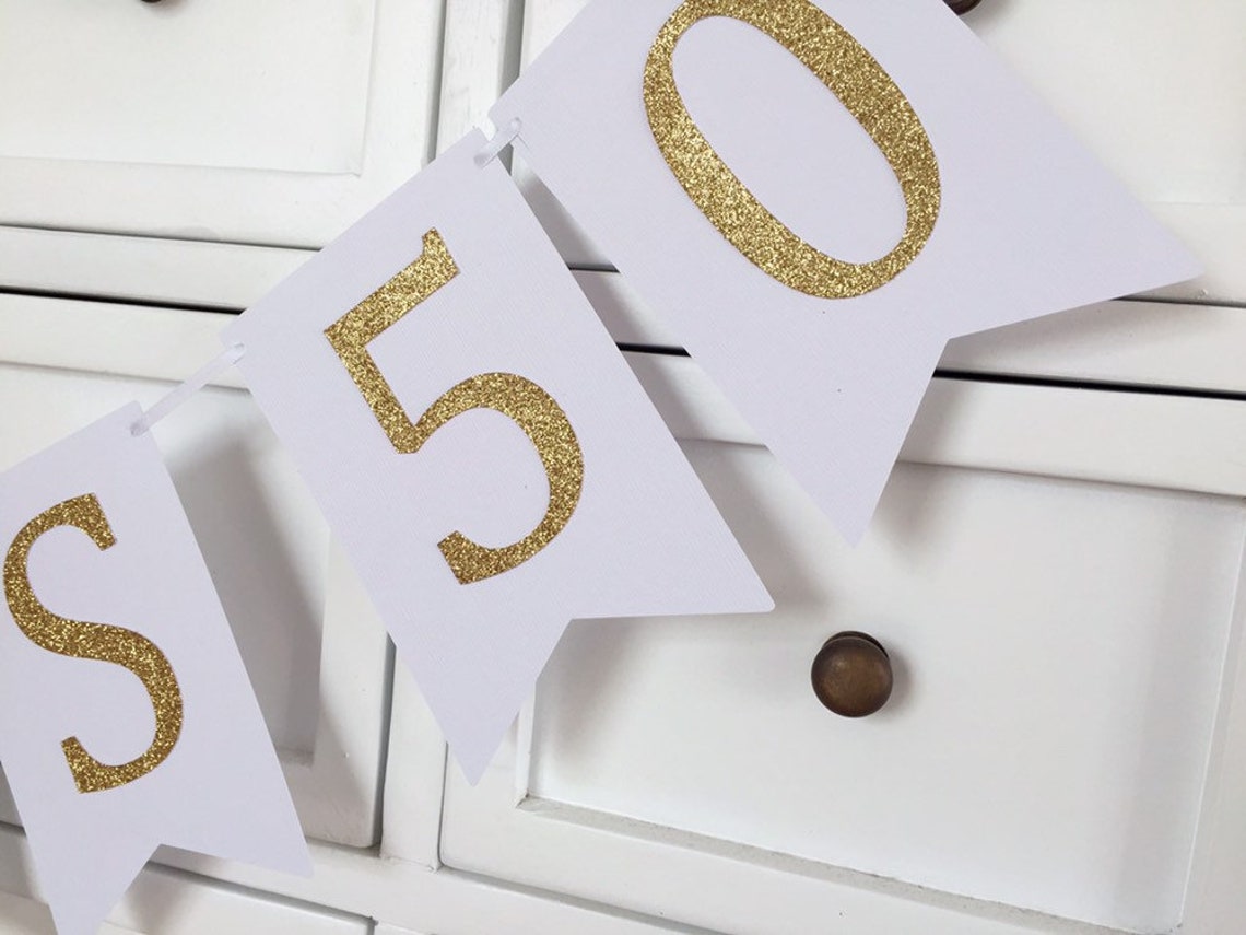Fabulous 50 Birthday Banner White And Gold Or Silver 50th Etsy