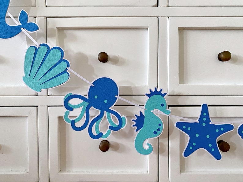 Under the Sea Banner. Octopus, turtle, sea horse, starfish, whale. image 5