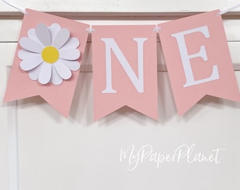 ONE Daisy Highchair Banner. First birthday bunting. Yellow or pink floral, flower.