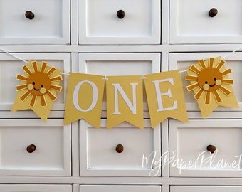Sunshine Banner. ONE, Custom Name, birthday bunting, first birthday. Boho sunshine, first lap around the sun.