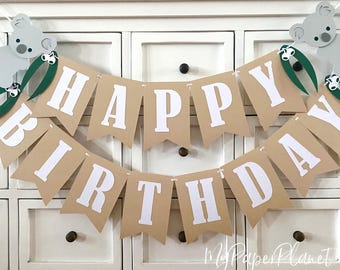Koala Happy Birthday Banner. Add Custom name. Australian animals, First Birthday, Cake smash bunting.