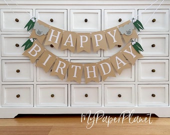 Koala Happy Birthday Banner. Add Custom name. Australian animals, First Birthday, Cake smash bunting.