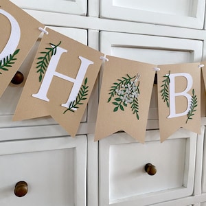 OH BABY Greenery Banner. Botanical, leaves baby shower banner, neutral baby sprinkle.