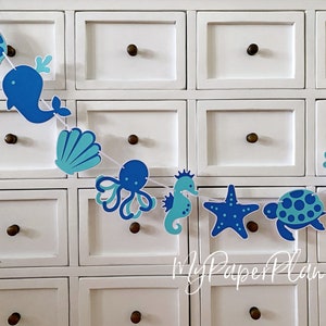 Under the Sea Banner. Octopus, turtle, sea horse, starfish, whale. image 1