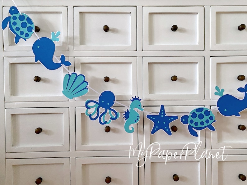 Under the Sea Banner. Octopus, turtle, sea horse, starfish, whale. image 1