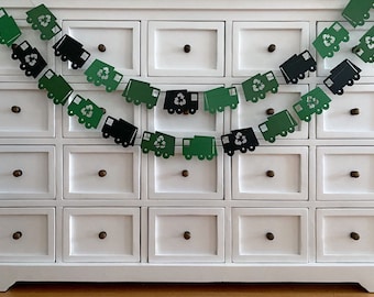 Garbage Truck party garland. Rubbish truck, recycling truck banner. Photo Prop, Birthday party, baby shower, first birthday, cake smash.