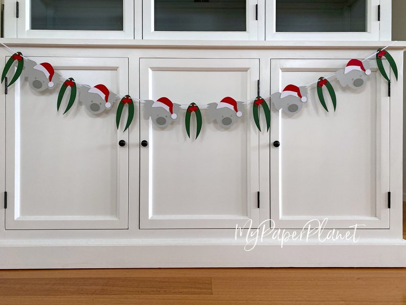 Koala Christmas Garland. Koala and gum leaf Xmas banner. Photo prop, Christmas party decor, bunting. image 1