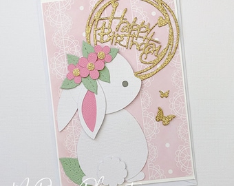 Bunny Happy Birthday card, Some Bunny is One. Rabbit card.