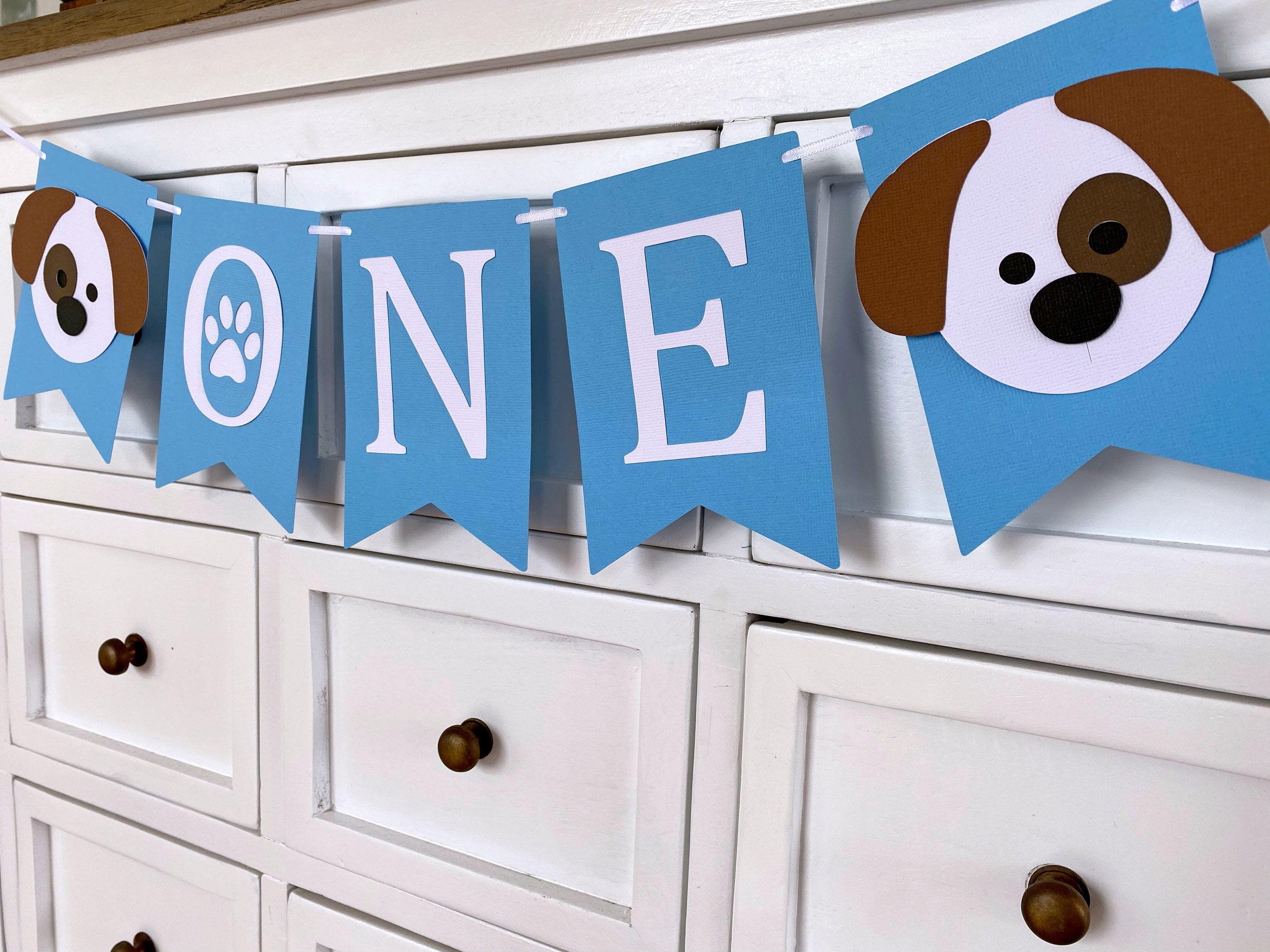 ONE Puppy Party Dog Paws Banner. First Birthday Party. Custom Etsy