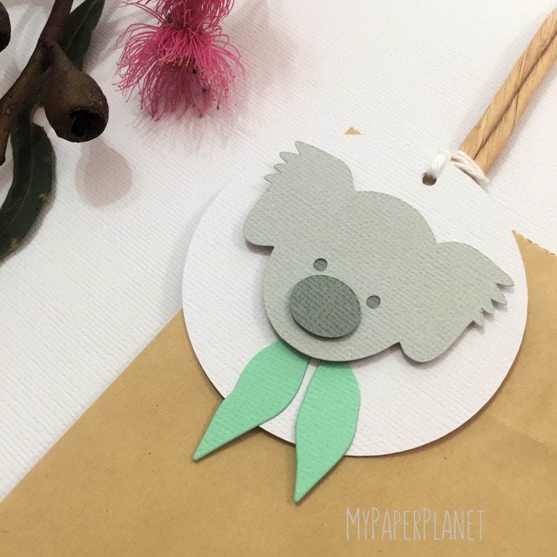 Koala gift tags. Koala and gum leaf. Birthday party baby Etsy