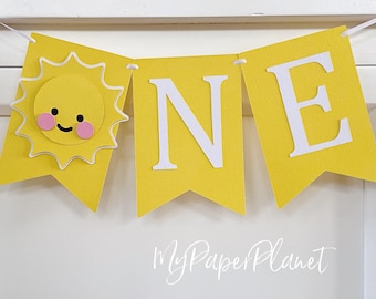 Sunshine high chair banner.Sunny ONE, first birthday bunting. First trip around the sun.