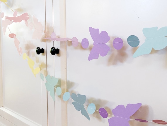 Pastel Butterfly Garland. Pastel rainbow butterflies. Baby shower, birthday party decor.