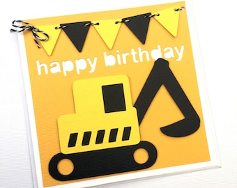 Little Construction Truck Birthday card, Digger, Happy birthday, first birthday party. Dump truck, Excavator, Digger card