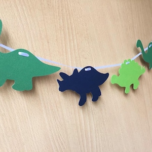 Dinosaur Garland. Birthday party banner. Dino party, baby shower, party decorations. Range of colours. Green, blue, orange, pink.