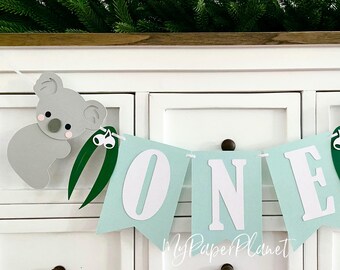 Koala ONE banner, custom name banner. Australian Animal First Birthday, Birthday party bunting.