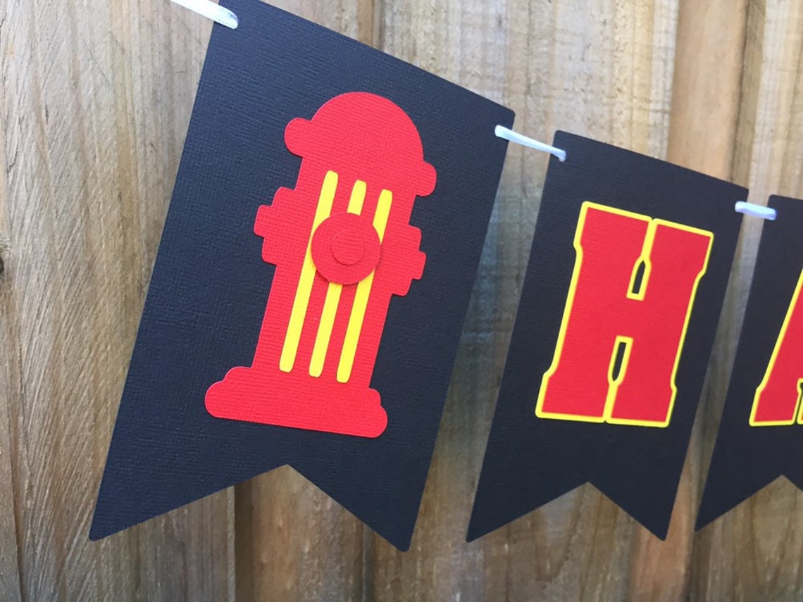 Fire truck Happy Birthday banner. First Birthday party | Etsy
