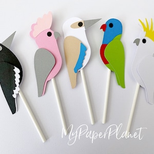 Aussie Birds Cupcake Toppers. Australian birthday, cockatoo, magpie, kookaburra, galah.