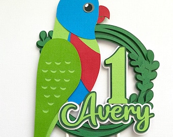 Rainbow lorikeet cockatoo Cake Topper. Birthday cake topper, custom name and age. Australian native bird.