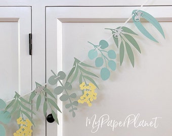 Gum leaf and wattle garland. Australian native flora banner.
