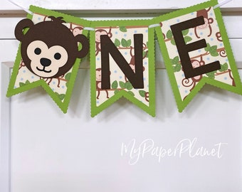 Monkey ONE Highchair banner. Wild One, little Monkey, Cake Smash Photo Prop, First Birthday.