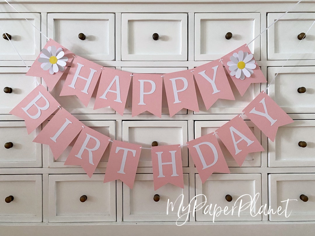 Daisy Happy Birthday Party Banner. Flower, Floral Bunting. Add Custom