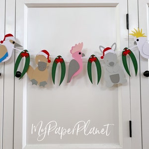 Aussie Christmas Birds and Animal Garland. Xmas decor, santa hats. image 1